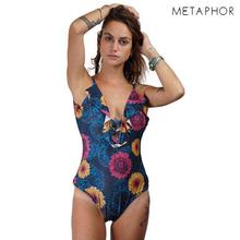 METAPHOR Blue Daisy Printed Frilled Plus Sized Swimsuit For Women - MSS04CX