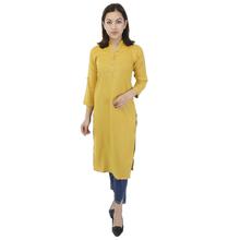 Yellow Slub Rayon Long Kurti For Women