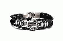 Black/Silver Leather Bracelet For Men