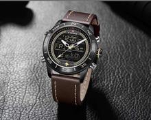 NAVIFORCE  Nf9144 Luxury Brand Army Military Leather Strap Fashion Sports Men Dual Display Watches Waterproof Wristwatch
