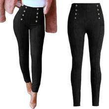 Anself High Waist Faux Suede Pants Women Winter Elastic Stretch Slim