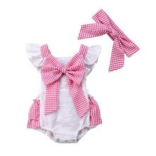 Newborn Kid Baby Girls Bowknot Romper with Headband Outfit