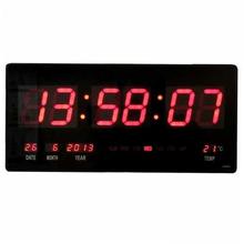 Large Digital Display LED Wall Clock with Date and Temperature (Black)