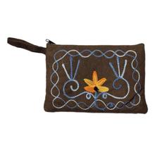Brown Floral Embroidered Hand Purse For Women