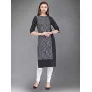 Women Polka Print Straight Kurta  (Black, White) -(kurta only)