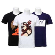 3 PCS Cotton Printed T-Shirts For Men - White/Black/Blue