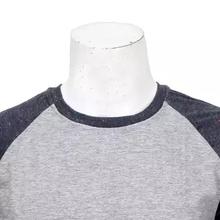 Round Neck Blue Sleeve T-Shirt For Men- Grey