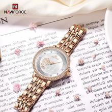 NAVIFORCE NF5017 Luxury Women Fashion Stainless Steel Waterproof Wrist Watch For Women  with Rhinestone Relogio Feminino