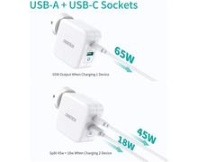 CHOETECH USB-C PD 65W Charger GaN Tech Dual Port Type C Wall Fast Power Adapter - iSure