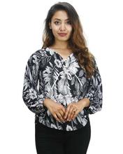 Black Floral Polyester Top For Women