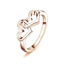 18K Rose Gold Plated Double Heart Ring For Women