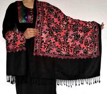 Black Full Embroidered Acrylic Pashmina Shawl for Women