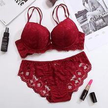 DERUILADY Lace Floral Lingerie Set Push Up Bra Women Comfort