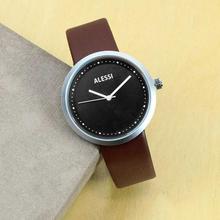 Brown Strap Black Dial Stainless Steel Analog Watch (Unisex)