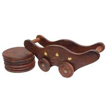 Wooden Carved Roll Coaster With Six Cup Holder