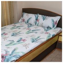 MUSKAN MEDIUM White Summer Leaves Bedsheet With 2 Pillow Covers