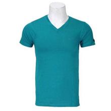 Turquoise Cotton V-Neck T-shirt For Men