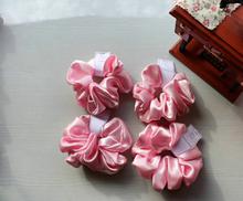 Light pink satin silk shine scrunchies hair tie