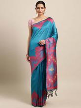 Stylee Lifestyle Blue Ikkat Silk Jacquard Saree-2141