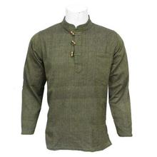 Olive Green Wooden Buttoned Kurta Shirt For Men