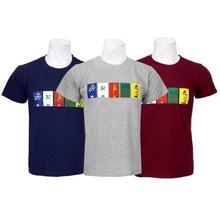 Pack Of 3 Printed 100% Cotton T-Shirt For Men- Dark Blue/Grey/Maroon