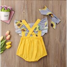 Cute 2Pcs Newborn Kid Baby Girl Sunflower Ruffles Romper Playsuit