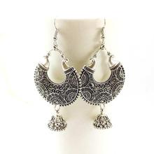 Antique Silver Toned Chandbaali Designed Pinjada Drop Dangle Earrings For Women