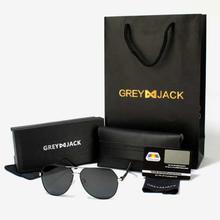 GREY JACK Black/Silver Framed With Black Lens Polarized Aviator Sunglasses (Unisex) - P0965