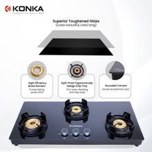 KONKA 3 Burner Non Automatic Glass Top Premium Gas Stove (KGRAND)