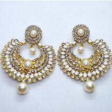 Golden Stone Studded Chandbali Designed Party Earrings For Women