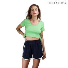METAPHOR Navy Blue Solid Casual Shorts For Women - MSH02D