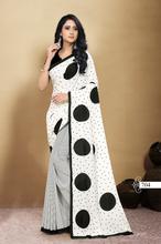 Launching Beautiful Black & White Pure Italian Crepe Printed Sarees With Matching Blouse