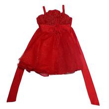 Red Glittered Flared Dress For Girls