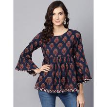 Women Navy Blue & Maroon Printed Empire Top