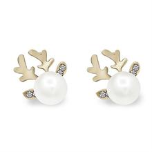 White/Silver Faux Pearl Stud Antlers Designed Earrings For Women