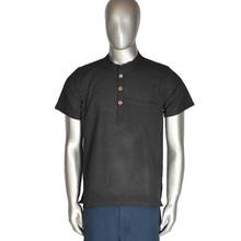 Black Half Sleeve Solid Cotton Kurta For Men- MKR5020