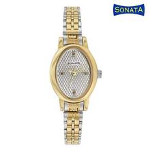 Sonata 8100BM02 Silver Dial Analog Watch For Women - Golden