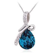 Silver/White Ocean Blue Drop Pendant With Chain For Women-10602-1320