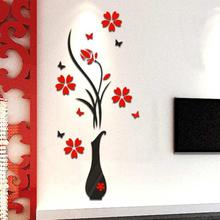 FashionieStore Wall Stickers Decals DIY Vase Flower Tree Crystal Arcylic 3D Wall Stickers Decal Home Decor