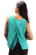 Bella Jones Sleeve Less Back Flapped Blouse-Green