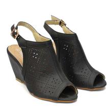 Black Peep Toe Wedge Heels For Women