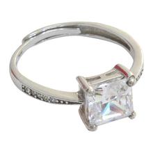 Square Zircon Studded Textured Sterling Silver (92.5% Silver) Ring For Women - 021 (Size 7)