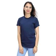 Navy Blue Cotton Plain Round Neck T-shirt