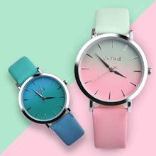 Fashion 2019 Retro Rainbow Design Leather Band Analog