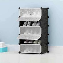 Plastic Shoe Rack with Cover for Home/Office Cube Organizer Wardrobe Black (5 Cube)