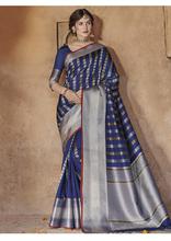 Stylee Lifestyle Navy Blue Banarasi Silk Jacquard Saree -2024