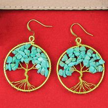 Golden/Turquoise Tree of Life Designed Earrings For Women