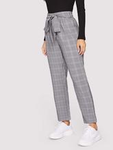 Plaid Waist Tie Button Front Pants