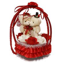 Red/White Couple Teddy Bear Basket Showpiece