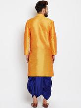 SOJANYA Men Mustard Yellow & Navy Solid Kurta with Dhoti Pants